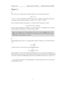 Opgave 4 med hjælpemidler i matematik HHX B-niveau eksamen. Maj 2010.