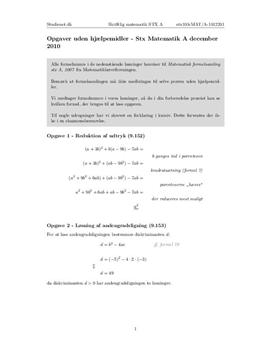 Delprøven uden hjælpemidler Stx Matematik A December 2010 (9.152 - 9.157)