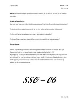 SSO om industrialiseringen og arbejdsklasser i Danmark