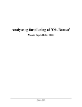 Analyse af Oh, Romeo af Merete Pryds Helle