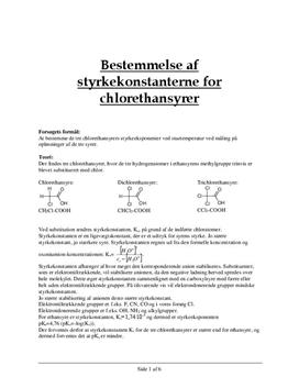 Rapport om styrkeeksponenterne for chlorethansyrer | Kemi B