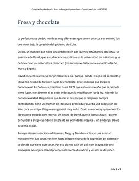 Fresa y chocolate | Resume | Spansk A