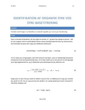 Identifikation af Organisk Syre ved Syre-Basetitrering