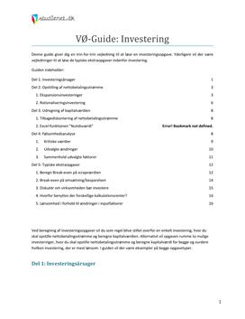 Investering | Vejledning til opgaver i VØ A