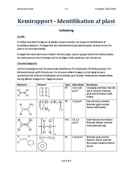 Identifikation af Plast - Rapport i Kemi