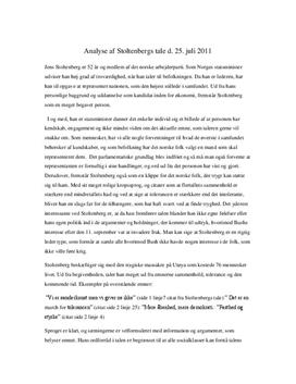 Analyse af Stoltenbergs tale den 25. juli 2011