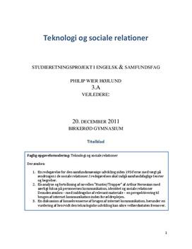 SRP: Teknologi og sociale relationer | Samfundsfag A og Engelsk A