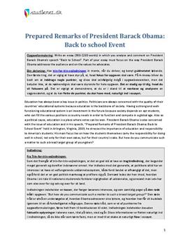 Essay om "Prepared Remarks of President Barack Obama: Back to School"