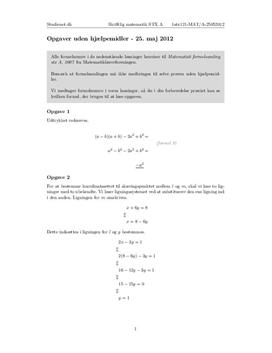 STX Matematik A 25. maj 2012 - Delprøven uden hjælpemidler