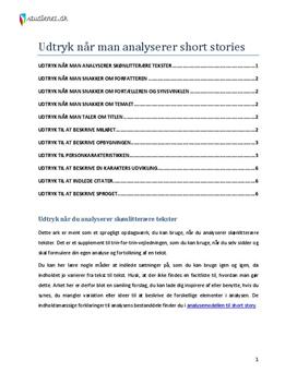 Udtryk når man analyserer short stories