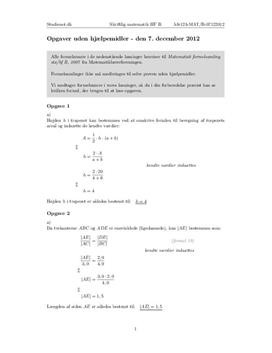 HF Matematik B 7. december 2012 - Delprøven uden hjælpemidler