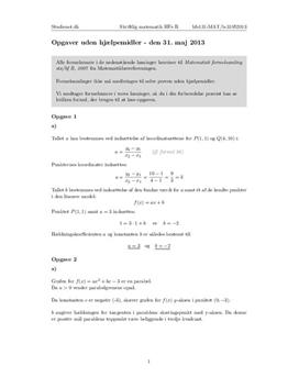 HF Matematik B 31. maj 2013 - Delprøven uden hjælpemidler