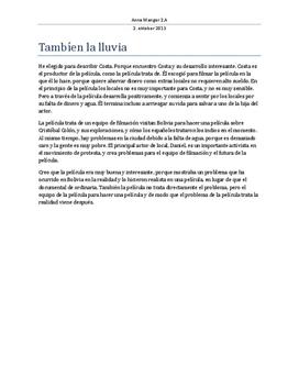 Tambíen la lluvia | Personkarakteristik og resumé | Spansk A