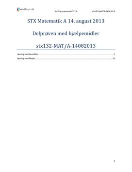 STX Matematik A August 2013 - Delprøven med hjælpemidler