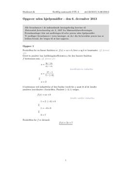 STX Matematik A 6. december 2013 - Delprøven uden hjælpemidler