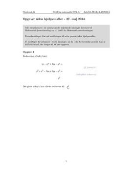 STX Matematik A 27. maj 2014 - Delprøven uden hjælpemidler