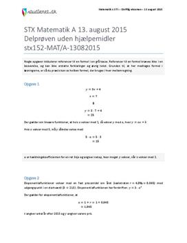 STX Matematik A 13. august 2015 - Delprøven uden hjælpemidler
