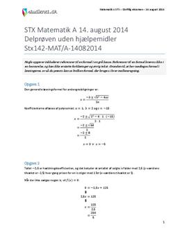 STX Matematik A 14. august 2014 - Delprøven uden hjælpemidler