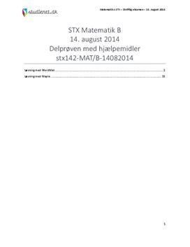 STX Matematik B 14. august 2014 - Delprøven med hjælpemidler