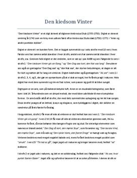 Den kiedsom Vinter gik sin Gang Analyse