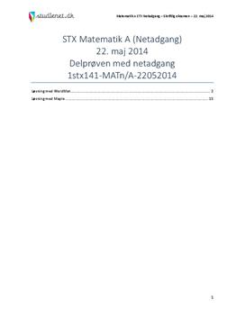STX Matematik A NET 2014 22. maj - Delprøven med alle hjælpemidler
