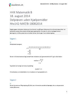 HHX Matematik B 2014 18. august - Delprøven uden hjælpemidler