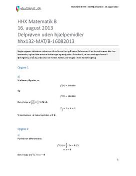HHX Matematik B 2013 16. august - Delprøven uden hjælpemidler