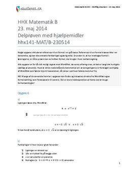 HHX Matematik B 2014 23. maj - Delprøven med hjælpemidler