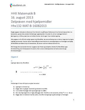HHX Matematik B 2013 16. august - Delprøven med hjælpemidler