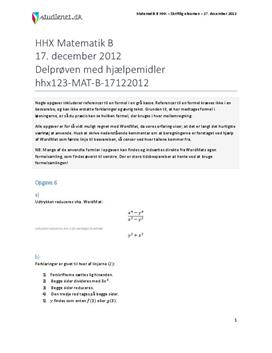 HHX Matematik B 2012 17. december - Delprøven med hjælpemidler
