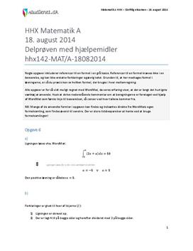 HHX Matematik A 2014 18. august - Delprøven med hjælpemidler