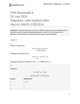 HHX Matematik A 2014 23. maj - Delprøven uden hjælpemidler