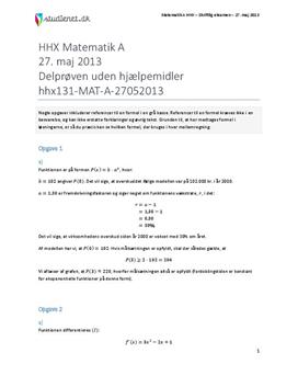 HHX Matematik A 2013 27. maj - Delprøven uden hjælpemidler