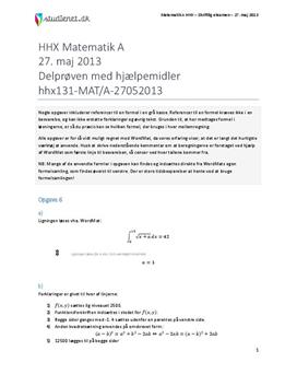 HHX Matematik A 2013 27. maj - Delprøven med hjælpemidler