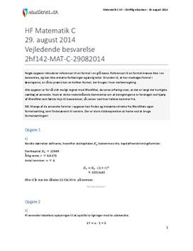 HF Matematik C 29. august 2014 - Vejledende besvarelse