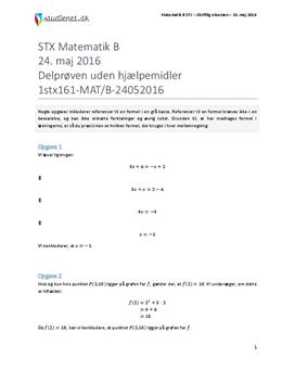 STX Matematik B 24. maj 2016 - Delprøven uden hjælpemidler