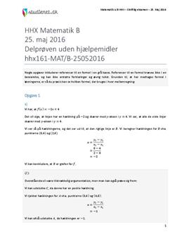 HHX Matematik B 2016 25. maj - Delprøven uden hjælpemidler
