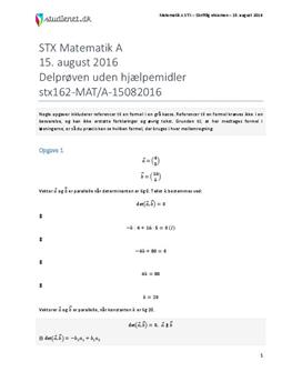 STX Matematik A 15. august 2016 - Delprøven uden hjælpemidler