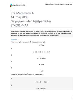 STX Matematik A 14. maj 2008 - Delprøven uden hjælpemidler