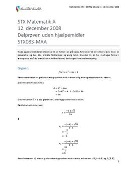 STX Matematik A 12. december 2008 - Delprøven uden hjælpemidler