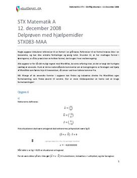 STX Matematik A 12. december 2008 - Delprøven med hjælpemidler
