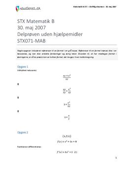 STX Matematik B 30. maj 2007 - Delprøven uden hjælpemidler