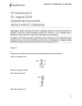 HF Matematik C 15. august 2016 - Vejledende besvarelse