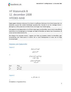 HF Matematik B 12. december 2008 - Vejledende besvarelse