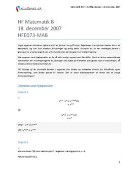 HF Matematik B 18. december 2007 - Vejledende besvarelse