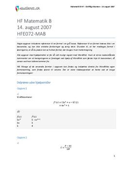 HF Matematik B 14. august 2007 - Vejledende besvarelse