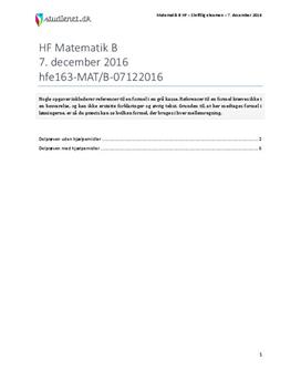 HF Matematik B 7. december 2016 - Vejledende besvarelse