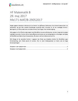 HF Matematik B 29. maj 2017 - Vejledende besvarelse