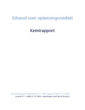 Ethanol som Opløsningsmiddel - Rapport i Kemi